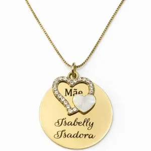 Colar Personalizado Medalha 2,5cm com 2 Nomes e Coração Mãe.