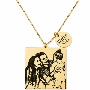 Colar Personalizado Quadrado 3cm Banhado a Ouro.