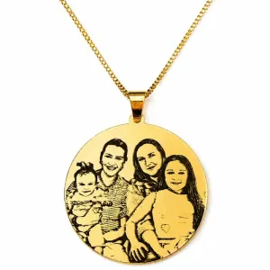 Colar Personalizado Redondo 3cm Banhado a Ouro.