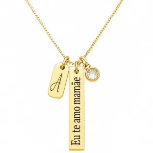 Colar Personalizado Retangular Fino Banhado a Ouro.