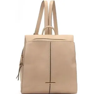 Mochila Média Detalhes Costuras Bege.