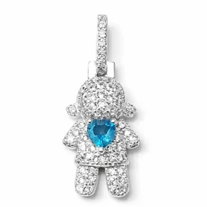 Pingente Menina com Coração Azul em Prata 925 (Pequeno)