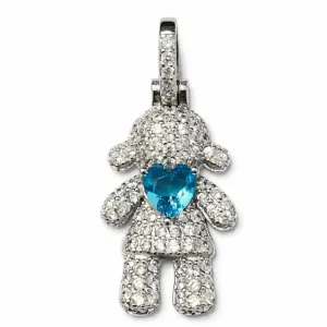 Pingente Menina Grande com Coração Azul em Prata 925