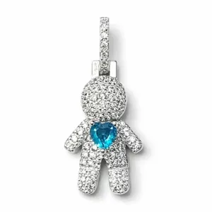 Pingente Menino com Coração Azul em Prata 925 (Pequeno)