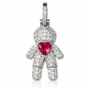 Pingente Menino Grande Cravejado com Coração Rosa  Prata 925