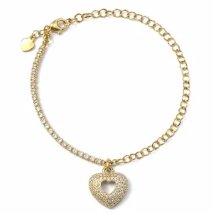 Pulseira com Coração Cravejado.