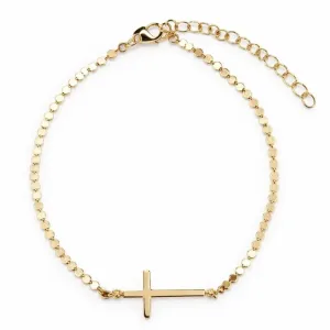 Pulseira com Cruz Horizontal Banhada a Ouro.