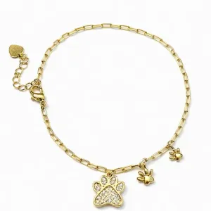 Pulseira com Pingentes de Patinha Banhada a Ouro 18k.