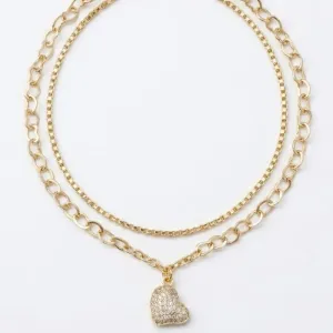 Pulseira Dupla com Pingente de Coração Cravejado.