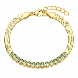 Pulseira Feminina de Fita com Zircônias Verdes.