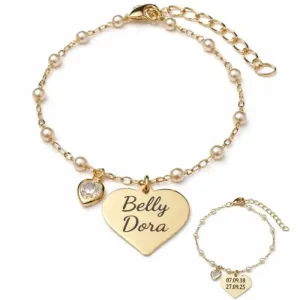 Pulseira Personalizada Coração com Gravação Frente e Verso.