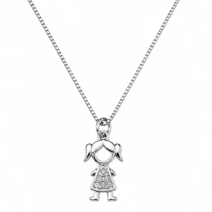 Colar com Pingente de Menina Pequeno em Ródio Branco.