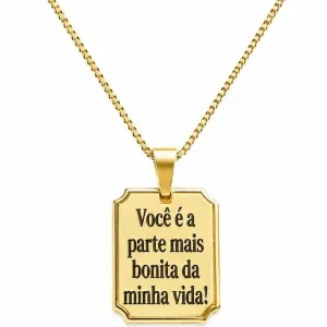 Colar com Pingente Frase Personalizada Placa 1,5 cm x 2 cm.