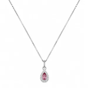 Colar com Pingente Gota em Prata 925 com Pedra Rosa.