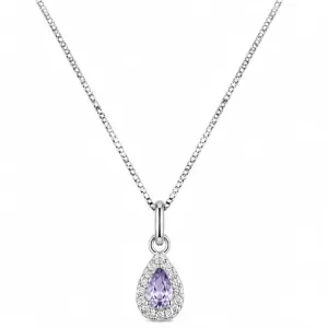 Colar com Pingente Gota em Prata 925 com Pedra Lilás.