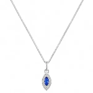 Colar com Pingente Navete em Prata 925 com Pedra Azul Royal.