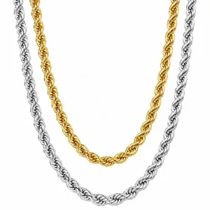 Colar Duplo Cordão Baiano em Ródio e Dourado 45cm