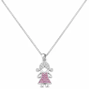Colar Pingente Menina Cravejado  Ródio Branco.