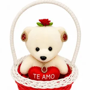Combo Colar e Par de Brincos com Ursinho Decorativo.