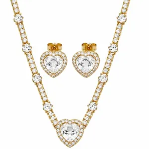 Conjunto Cravejado com Pedra Branca Banhado a Ouro 18k 40cm.