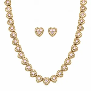 Conjunto Cravejado Coração Dourado com Pedras Coloridas  40cm