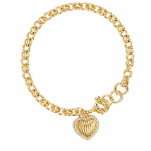 Pulseira Elo Português com Coração Luxo  Banhada a Ouro 18k.