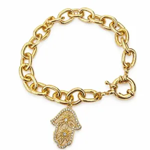 Pulseira Elo Português com Mão de Fátima  Banhada a Ouro 18k.