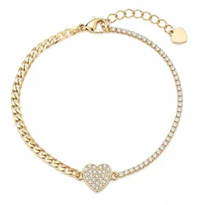 Pulseira Elos Gourmet com Elos Cravejados e Coração  17cm.
