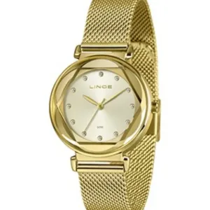 Relógio Feminino Lince Golden Crystal Mesh.
