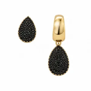 Brinco Duplo Gota Cravejada Black Dourado.