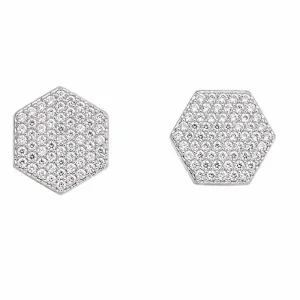 Brinco Hexágono Cravejado em Prata 925