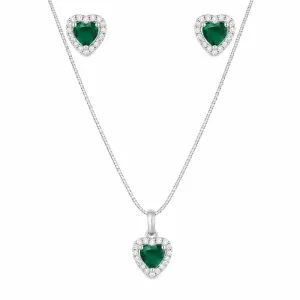 Conjunto Coração Cravejado  Prata 925 - Com Veneziana