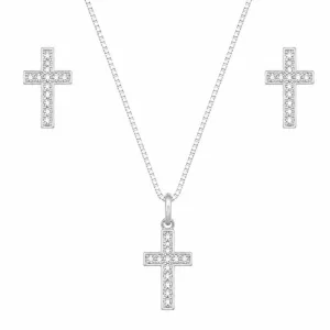 Conjunto Cruz Prata 925 com Zircônias Cristal