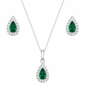Conjunto Gota Verde em Prata 925