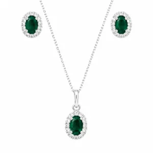 Conjunto Oval Verde Safira em Prata 925 -  Com veneziana