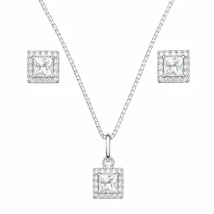 Conjunto Quadrado Prata 925 com Zircônias Cristal