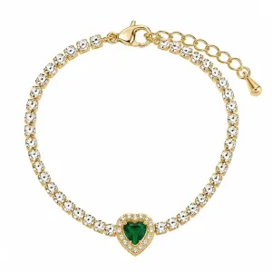 Pulseira Coração Esmeralda Cravejada Aço.