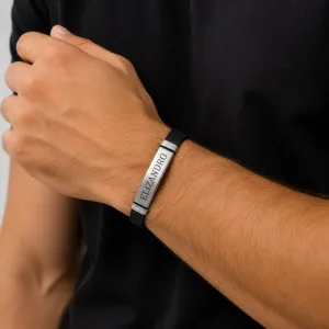Pulseira Masculina Personalizada em Silicone e Aço Inox.