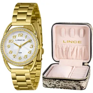 Relógio Feminino Lince Dourado com Porta-Joias Elegance
