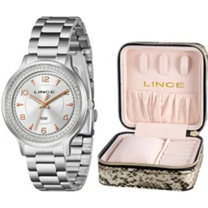 Relógio Feminino Lince Prata com Porta-Joias Elegance