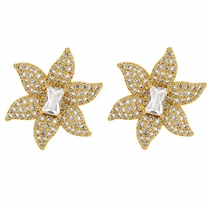 Brinco Flor Cravejada com Zircônia Retangular.