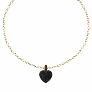 Colar Coração Cravejado Preto e Rosa