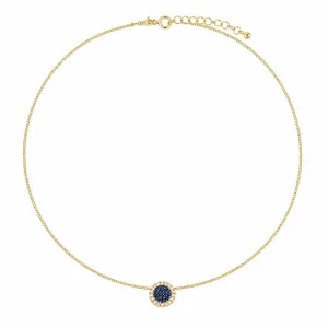 Colar Delicado com Pingente Redondo Cravejado Azul