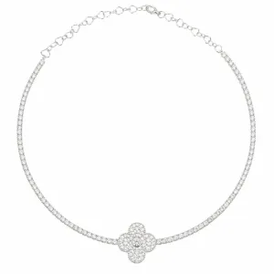 Colar Riviera Flor Cravejada  Banhado a Prata