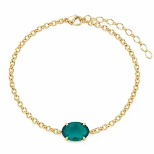 Pulseira com Pedra Verde Esmeralda Banhada a Ouro.