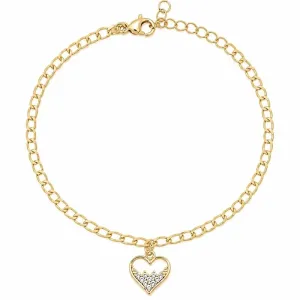 Pulseira Elo Clássico com Pingente de Coração Cravejado