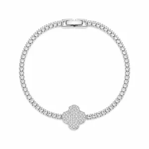 Pulseira Trevo Cravejado Banhado a Prata