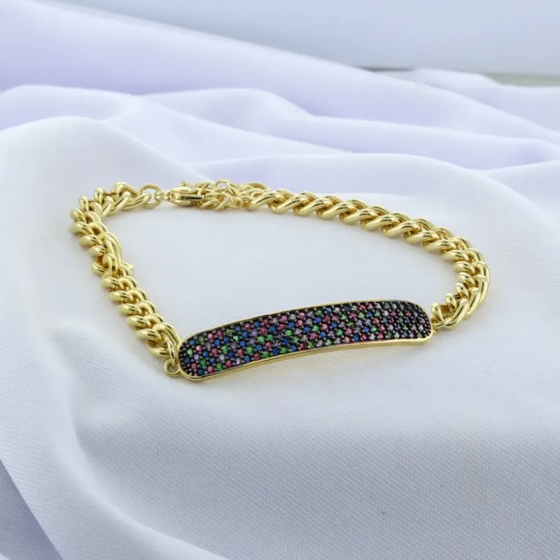 PULSEIRA PLACA COM ZIRC COLOR