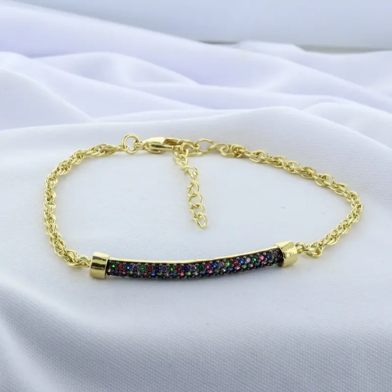 PULSEIRA PLACA COM ZIRC COLOR
