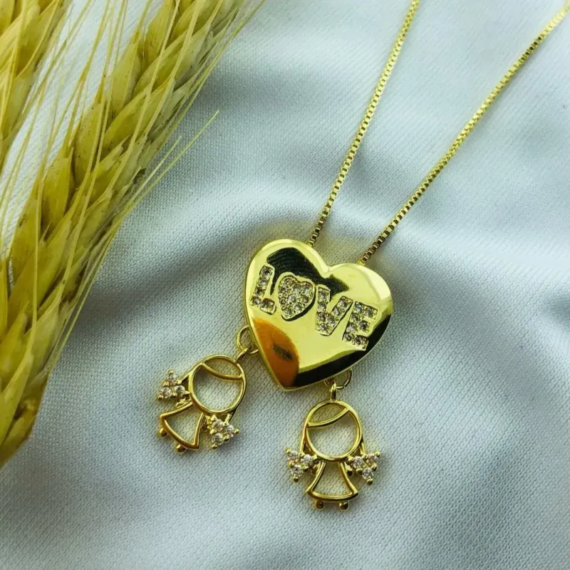COLAR CORAÇAO LOVE COM PING CASAL DE FILHOS